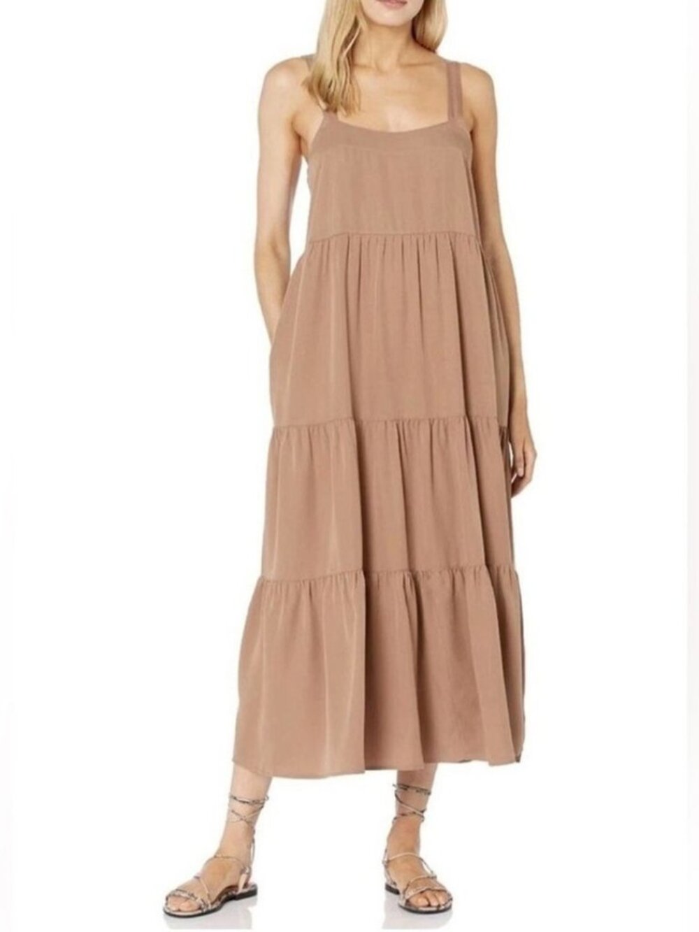The Drop Britt Dress Ginger Tan Tiered Maxi Beachy Ladies Medium NWT TENT comfy